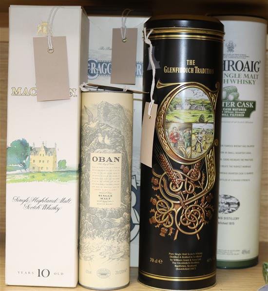 Five single malt whiskies,